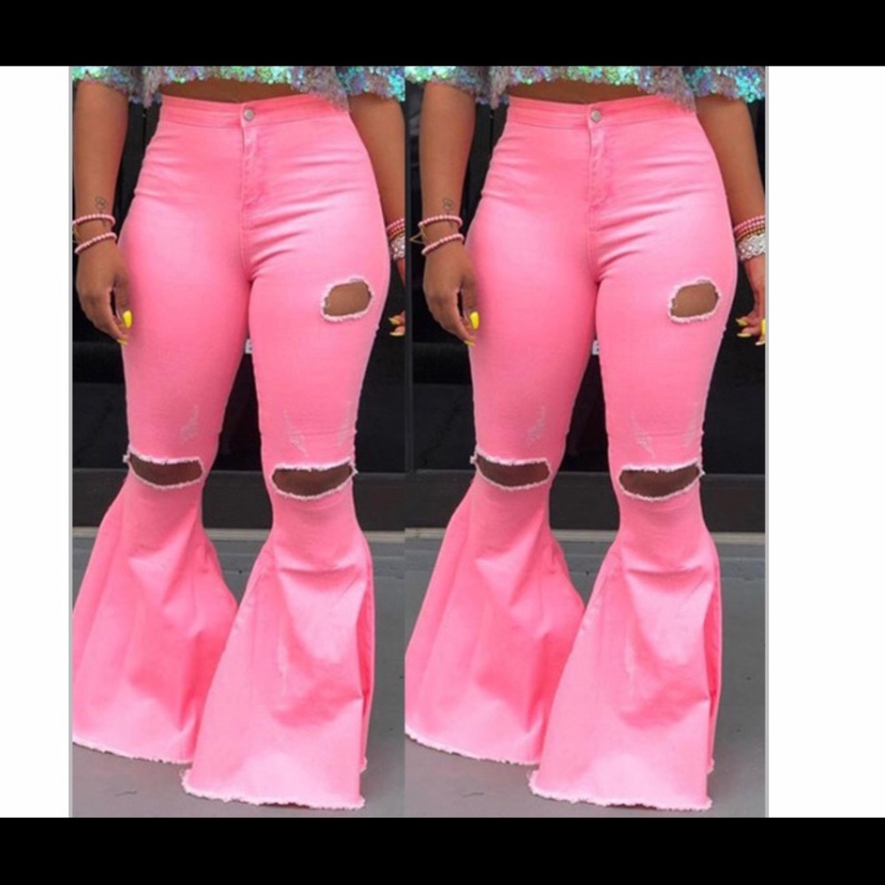 Two pair of bell bottom pants PINK AND BABY BLUE!